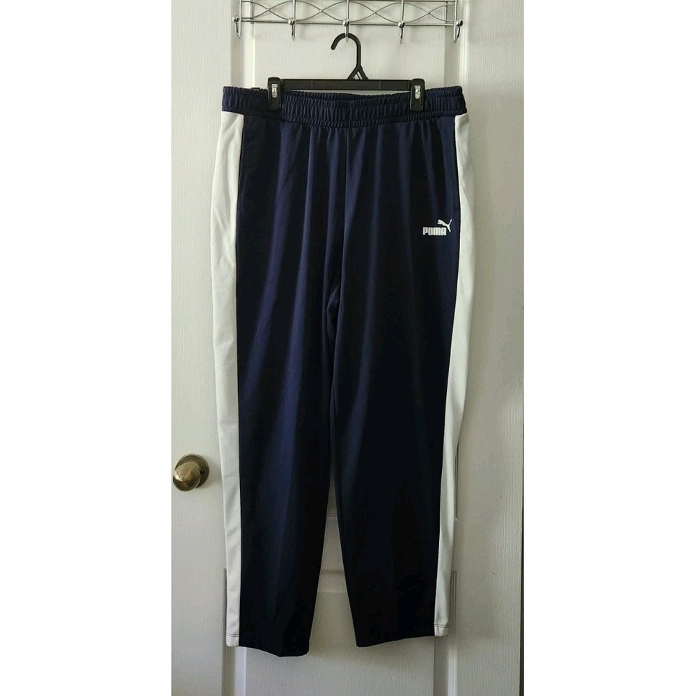 PUMA Women's athletic/track Blue pants iconic side white stripe Pockets Size 2X